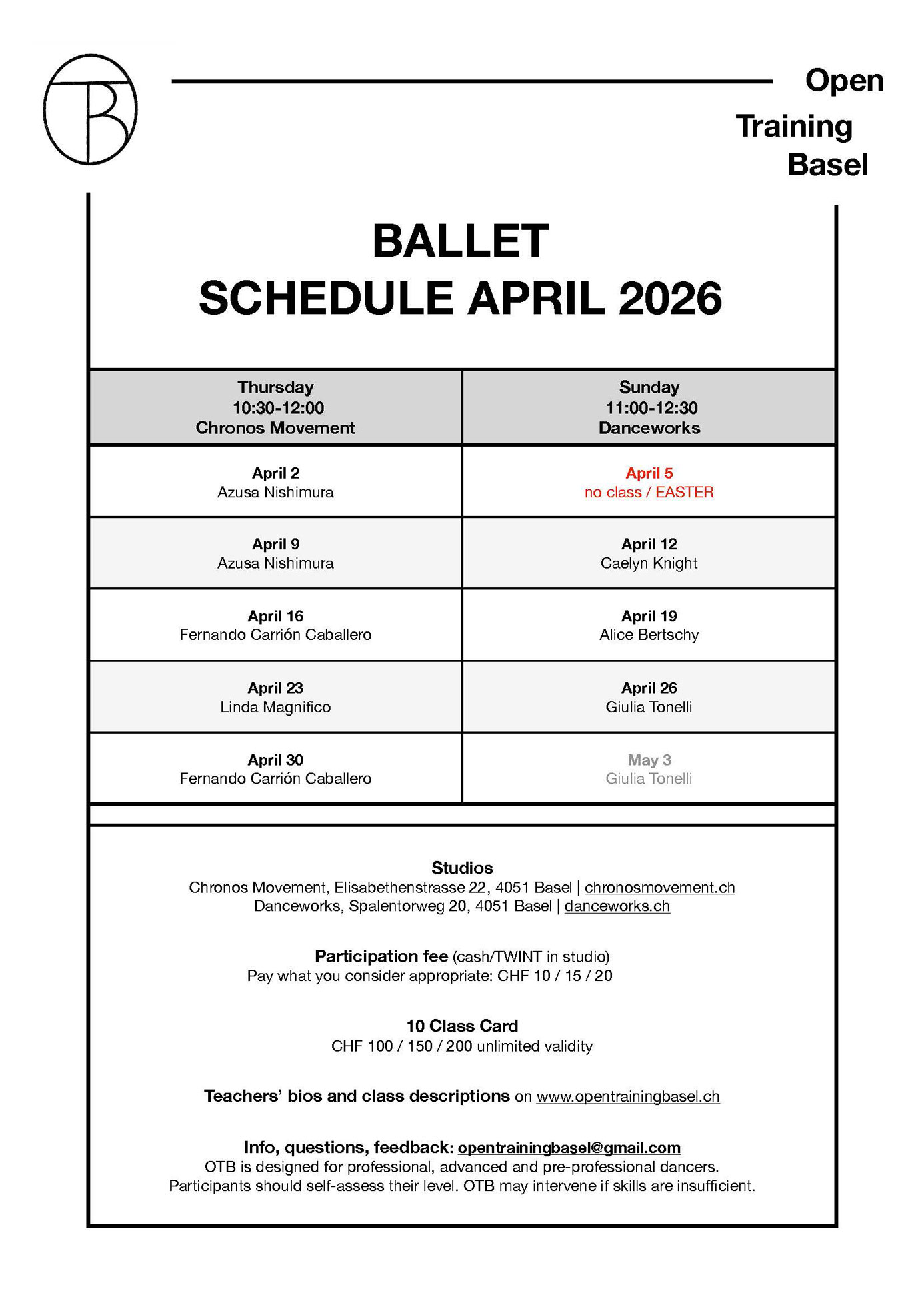 Profitraining Schedule