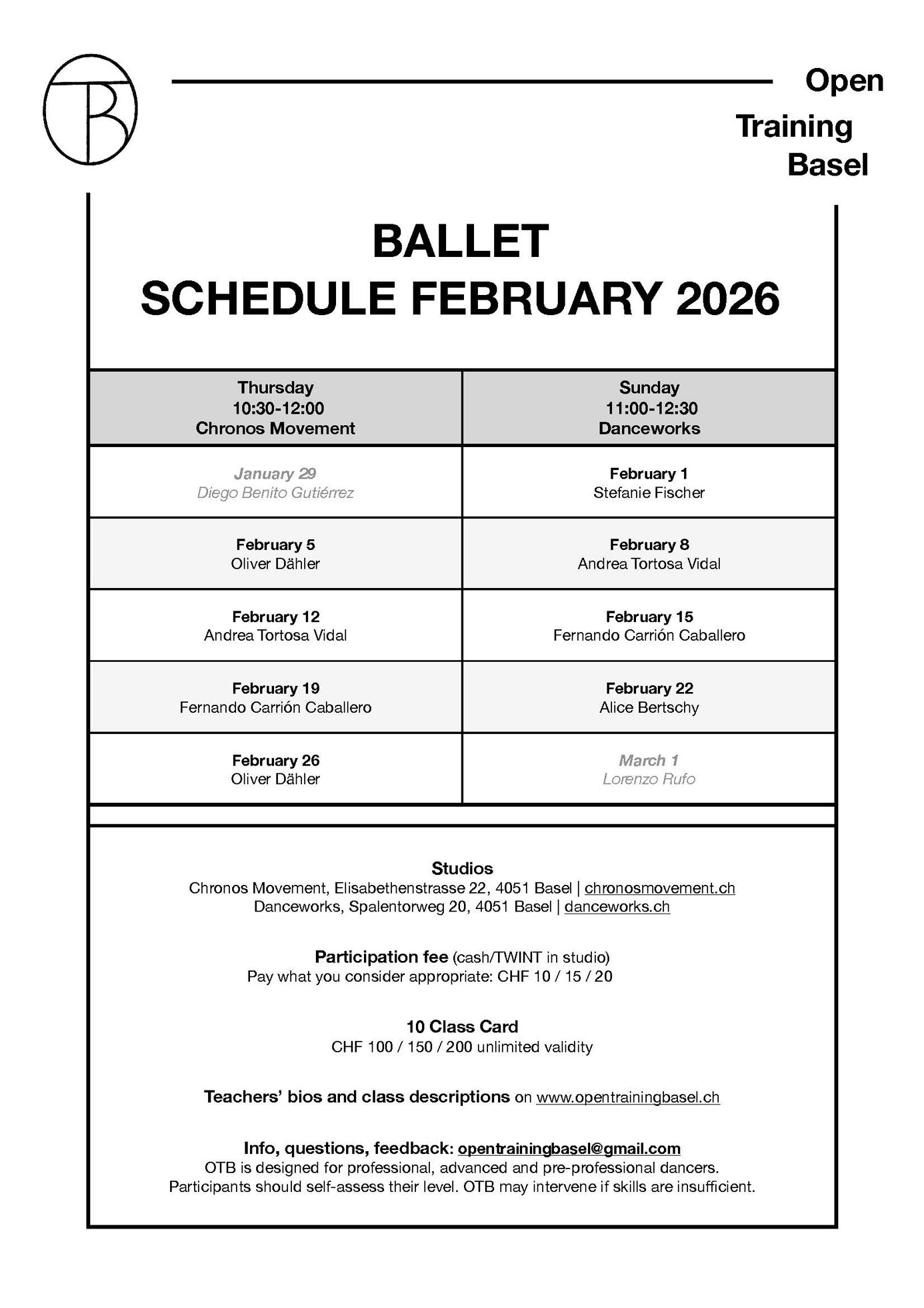 Profitraining Schedule