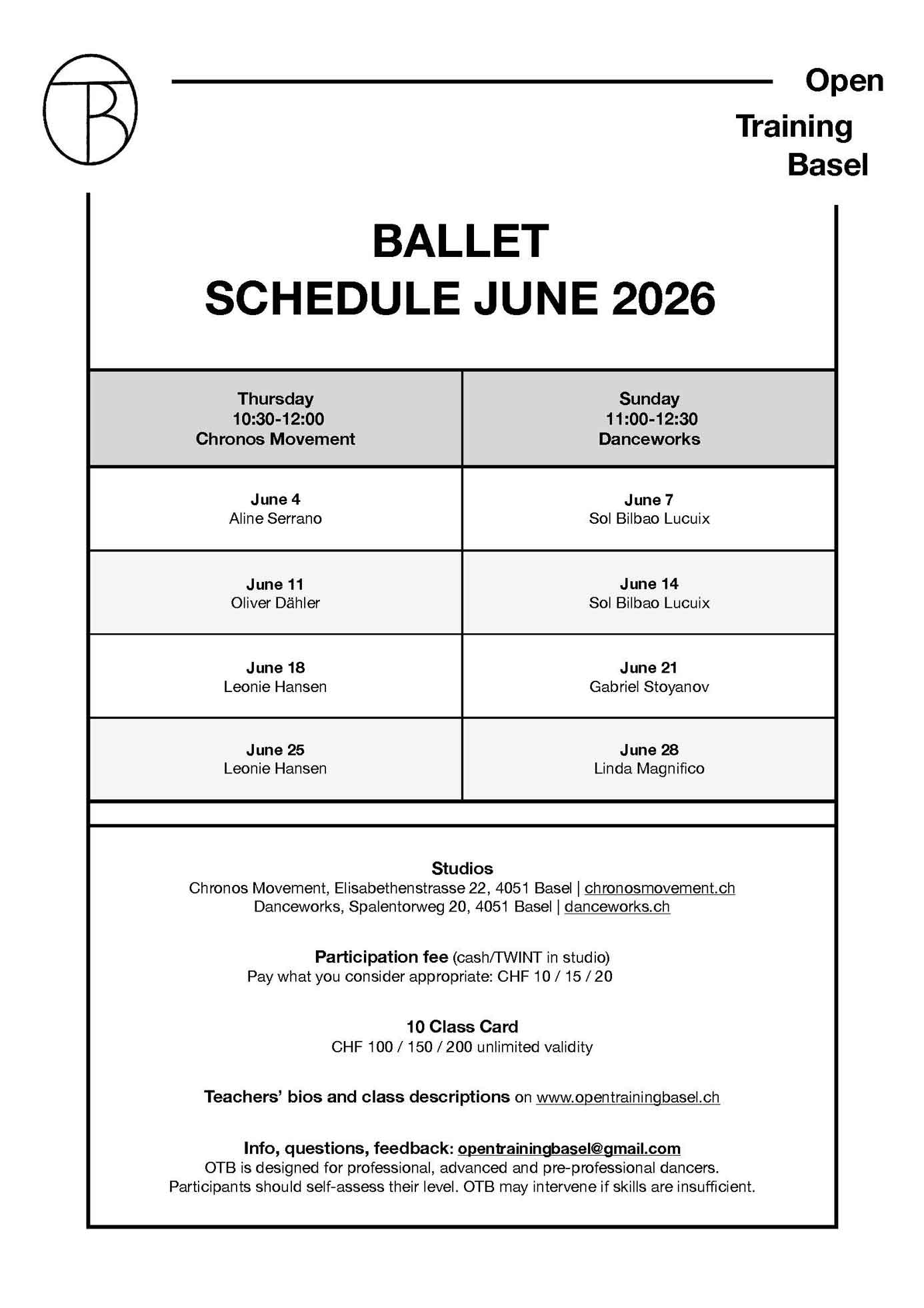 Profitraining Schedule