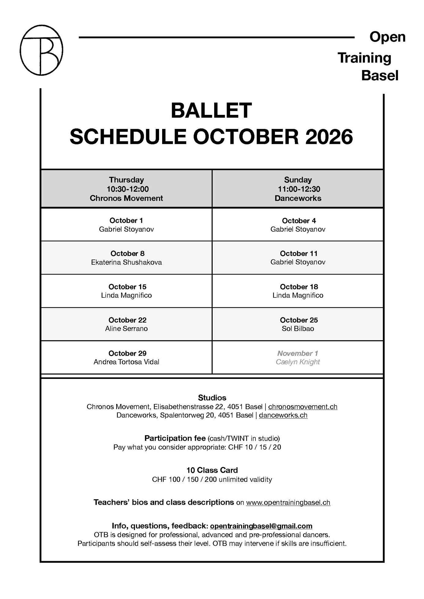 Profitraining Schedule